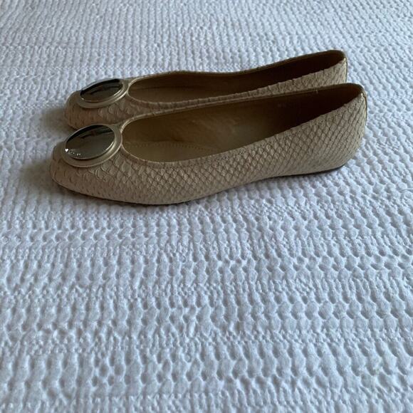 Hogan Flats Women 8.5 Tan Leather Square Toe Made in Italy Imitation Snakeskin - Picture 5 of 12